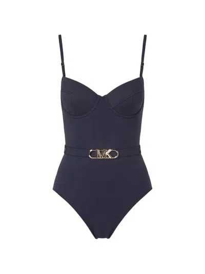 Michael Michael Kors Logo-plaque Swimsuit In Blue