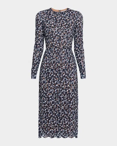 Michael Michael Kors Long-sleeve Lace Midi Sheath Dress In Blue