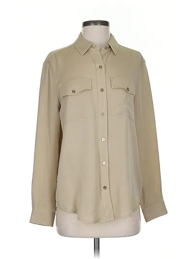 Pre-owned Michael Michael Kors Long Sleeve Silk Top Tan Collared Neckline Tops In Brown