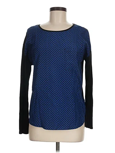 Pre-owned Michael Michael Kors Long Sleeve Top Blue Chevron/herringbone Pattern Square Neckline Tops