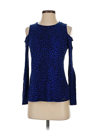 Pre-owned Michael Michael Kors Long Sleeve Top Blue Cold Shoulder Neckline Tops