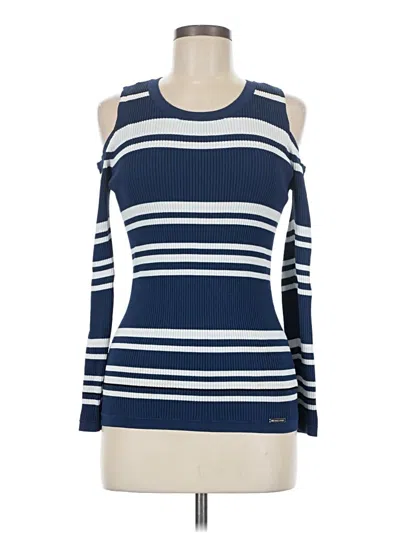 Pre-owned Michael Michael Kors Long Sleeve Top Blue Cold Shoulder Neckline Tops