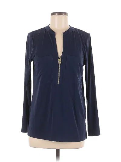Pre-owned Michael Michael Kors Long Sleeve Top Blue Keyhole Neckline Tops