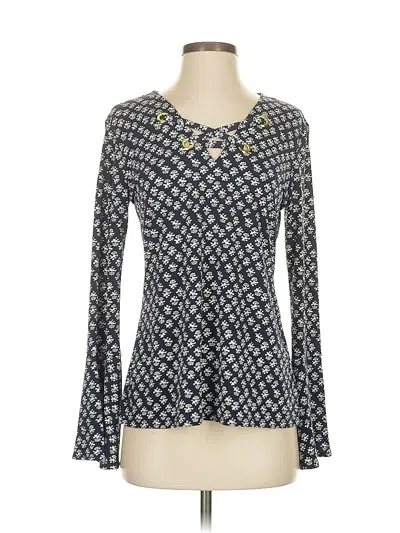 Pre-owned Michael Michael Kors Long Sleeve Top Blue Keyhole Neckline Tops