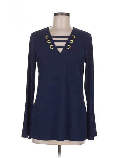 Pre-owned Michael Michael Kors Long Sleeve Top Blue Keyhole Neckline Tops