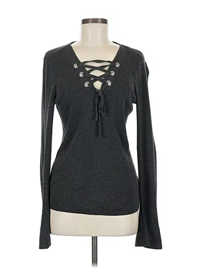Pre-owned Michael Michael Kors Long Sleeve Top Gray Keyhole Neckline Tops