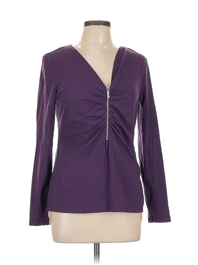 Pre-owned Michael Michael Kors Long Sleeve Top Purple Plunge Neckline Tops