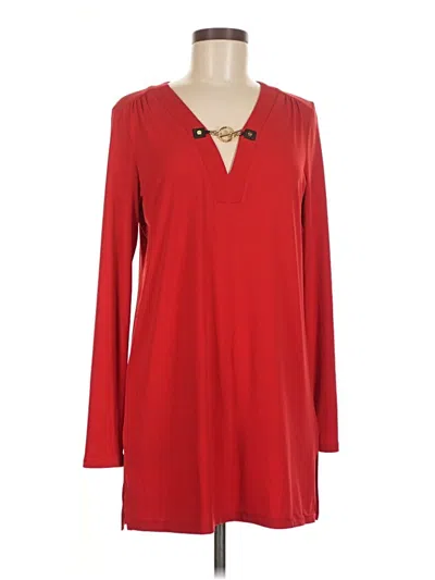 Pre-owned Michael Michael Kors Long Sleeve Top Red Keyhole Neckline Tops
