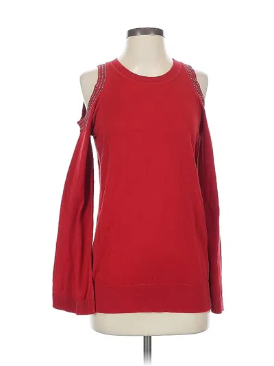 Pre-owned Michael Michael Kors Long Sleeve Top Red Solid Pattern Cold Shoulder Neckline Tops