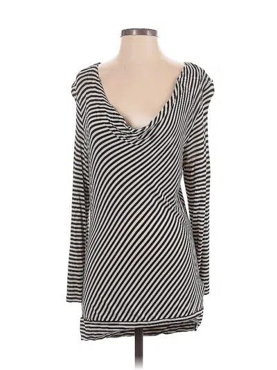 Pre-owned Michael Michael Kors Long Sleeve Top Silver Stripes Pattern Sweetheart Neckline Tops