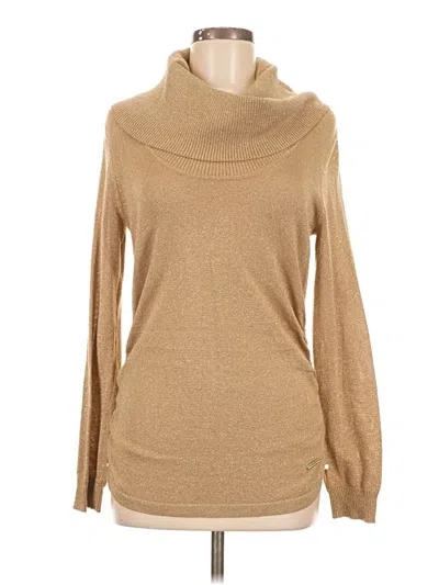 Pre-owned Michael Michael Kors Long Sleeve Top Tan Turtleneck Tops In Brown
