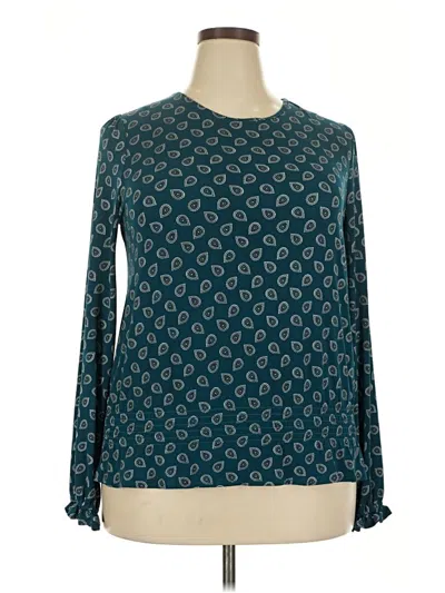 Pre-owned Michael Michael Kors Long Sleeve Top Teal Boatneck Tops In Blue