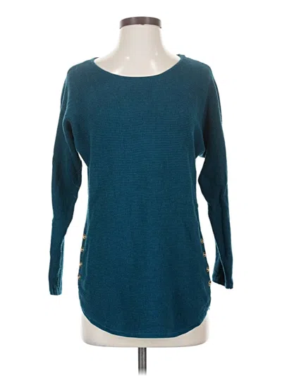 Pre-owned Michael Michael Kors Long Sleeve Top Teal Solid Pattern Boatneck Tops