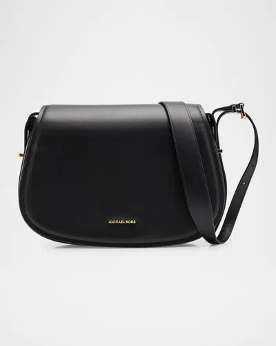 Michael Michael Kors Lydia Medium Flap Leather Crossbody Bag In Black