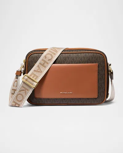 Michael Michael Kors Maeve Large Pocket Signature Logo Crossbody Bag In Brnacorn