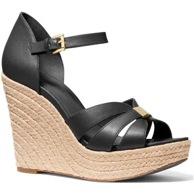 Michael Michael Kors Maggie Womens Leather Ankle Strap Espadrilles In Black