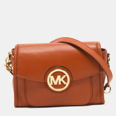 Pre-owned Michael Michael Kors Margo Orange Leather Flap Shoulder Bag