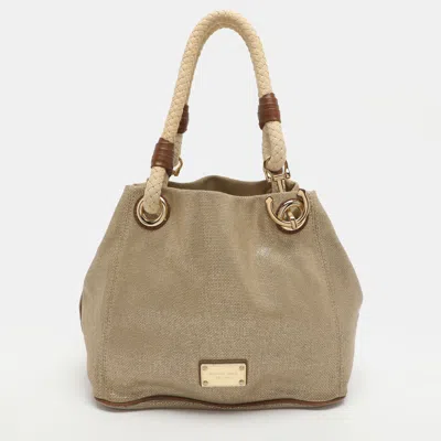 Pre-owned Michael Michael Kors Marina Anchor Grab Gold/brown Canvas Tote