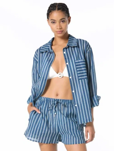 Michael Michael Kors Marina Stripe Cover Up Shirt In Blue