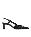 Michael Michael Kors Alora Mid Sling Pumps In Black Leather In Black