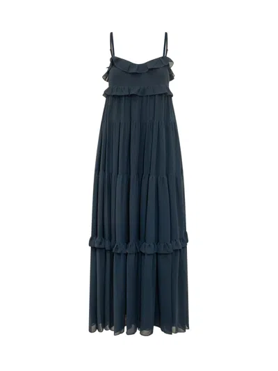 Michael Michael Kors Maxi Dress With Elegant Ruffles In Blue