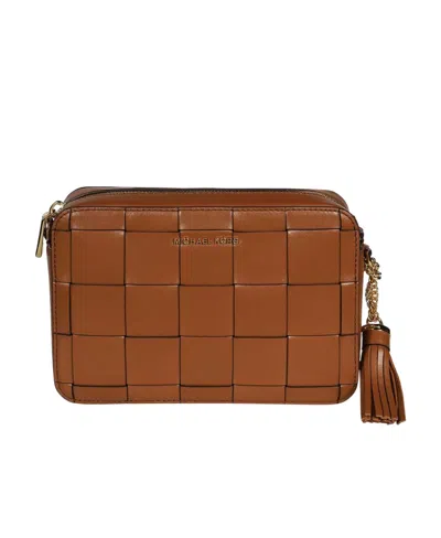 Michael Michael Kors Medium Ginny Woven Leather Crossbody Bag In Brown