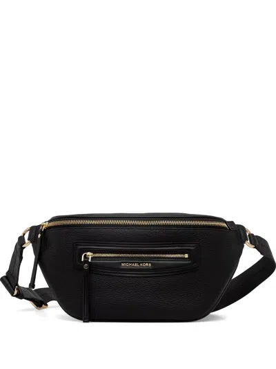 Michael Michael Kors Medium Logo-plaque Pebbled-leather Belt Bag In Black