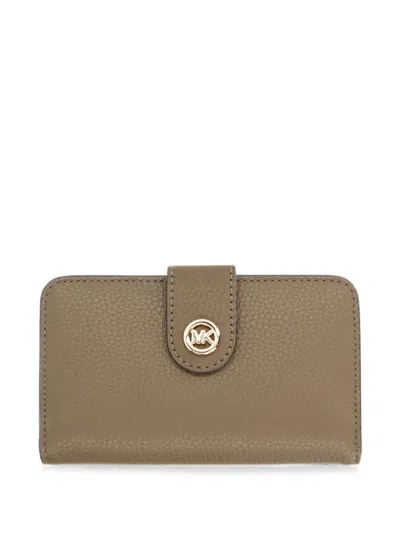 Michael Michael Kors Medium Logo-plaque Pebbled-leather Wallet In Brown