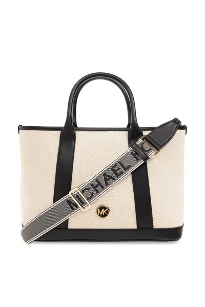 Michael Michael Kors Medium Luisa Logo Plaque Tote Bag In Beige