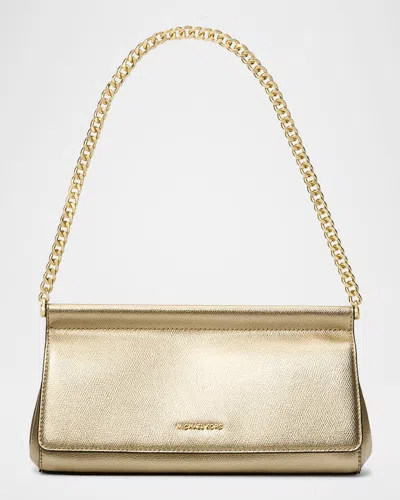Michael Michael Kors Medium Metallic Leather Clutch Bag In Pale Gold