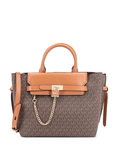 Michael Michael Kors Medium Monogram Belted Satchel Bag In Brown