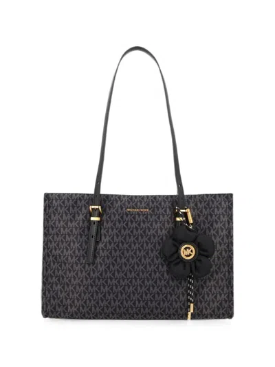 Michael Michael Kors Medium Zadie Logo-print Flower-charm Tote Bag In Black