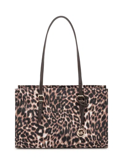 Michael Michael Kors Mercer-style Ew Tz Tote Handbag In Animal Print