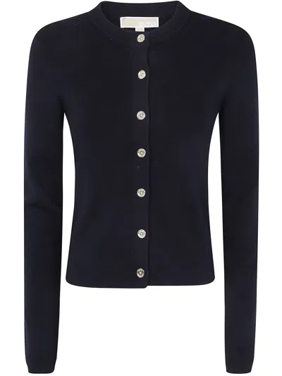 Michael Michael Kors Merino Rib Crewneck Cardigan In Black