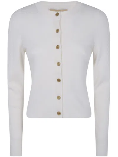 Michael Michael Kors Merino Rib Crewneck Cardigan In White