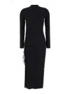 MICHAEL MICHAEL KORS BLACK CREWNECK MIDI DRESS WITH RUCHED DETAIL IN WOOL WOMAN