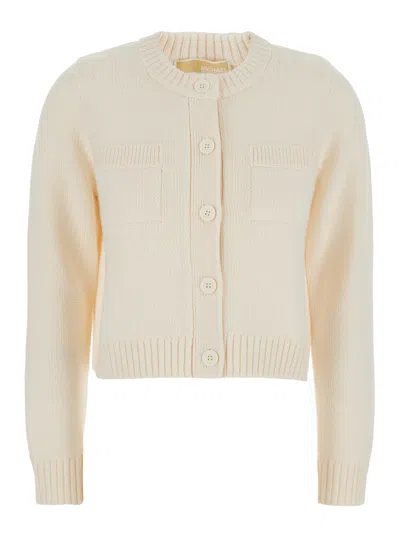 Michael Michael Kors Merino Wool Crewneck Cardigan In Neutral