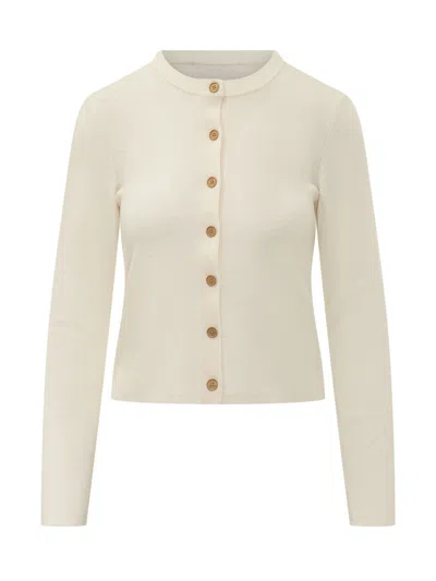 Michael Michael Kors Merino Wool Rib Crew Cardigan In Bone
