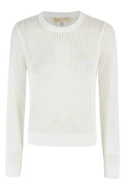 Michael Michael Kors Mesh Crew Sweater In White