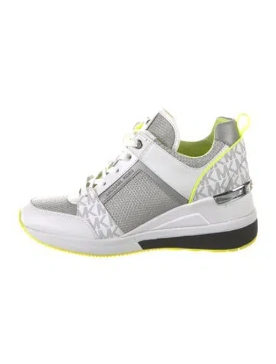 Pre-owned Michael Michael Kors Mesh Printed Wedge Sneakers In White
