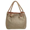MICHAEL MICHAEL KORS MICHAEL MICHAEL KORS METALLIC BEIGE/BROWN CANVAS AND LEATHER LARGE ISLA TOTE
