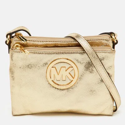 Pre-owned Michael Michael Kors Metallic Gold Leather Fulton Crossbody Bag