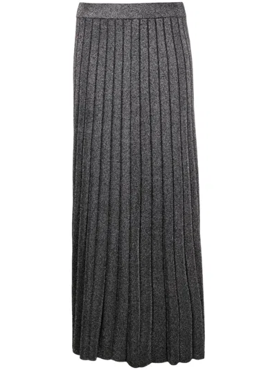 Michael Michael Kors Women's Rib-knit Metallic Maxi Skirt In Black Silver