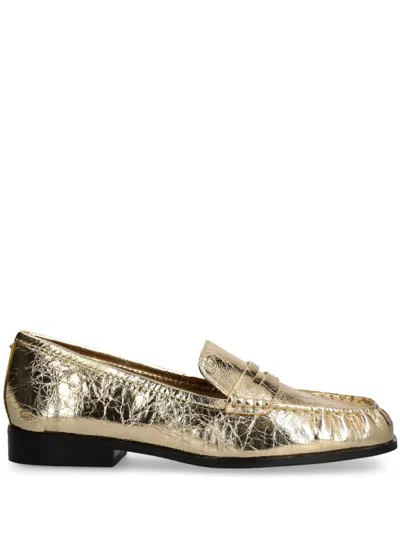 Michael Michael Kors Metallic-leather Loafers In Gold