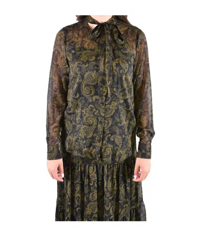 Michael Michael Kors Metallic Paisley Print Tie-front Georgette Blouse In Multi