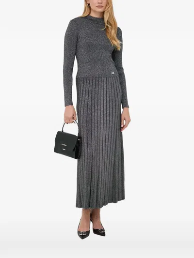 Michael Michael Kors Metallic Ribbed-knit Cropped Sweater In Gray