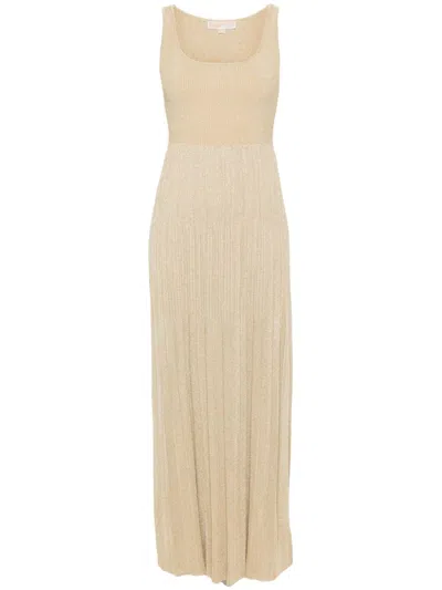 Michael Michael Kors Metallic-threading Fine-knit Dress In Gold