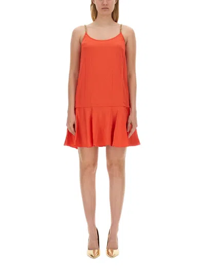 Michael Michael Kors Michael By Michael Kors Chic Mini Dress With Chain Straps In Orange