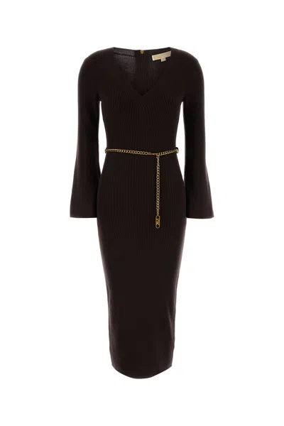 Michael Michael Kors Michael By Michael Kors Chocolate Wool Blend Dress In Brown