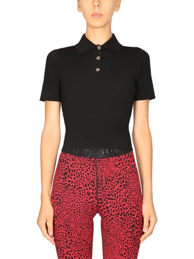 Michael Michael Kors Michael By Michael Kors Classic Polo Shirt With Logo Buttons For Women In Black